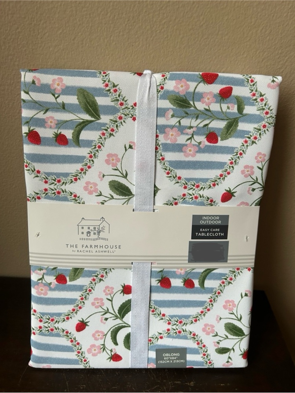 Rachel Ashwell Tablecloth 60”x84” Floral Striped Strawberries